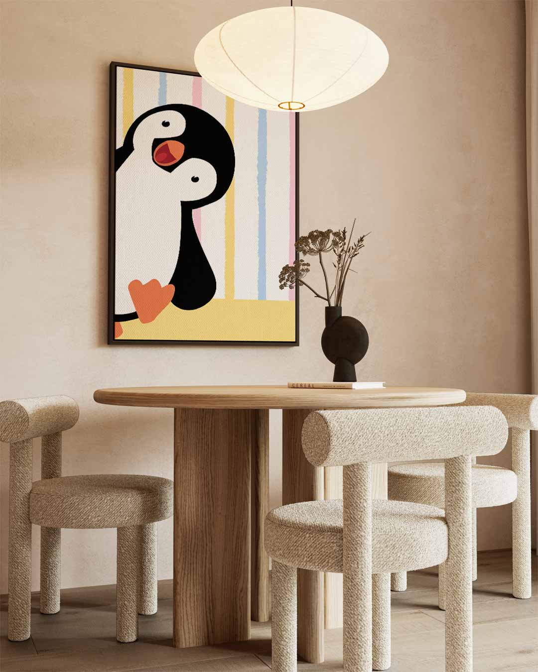 Vrolijke Pinguïn Kunstprint – staand kunstwerk voor modern interieur
