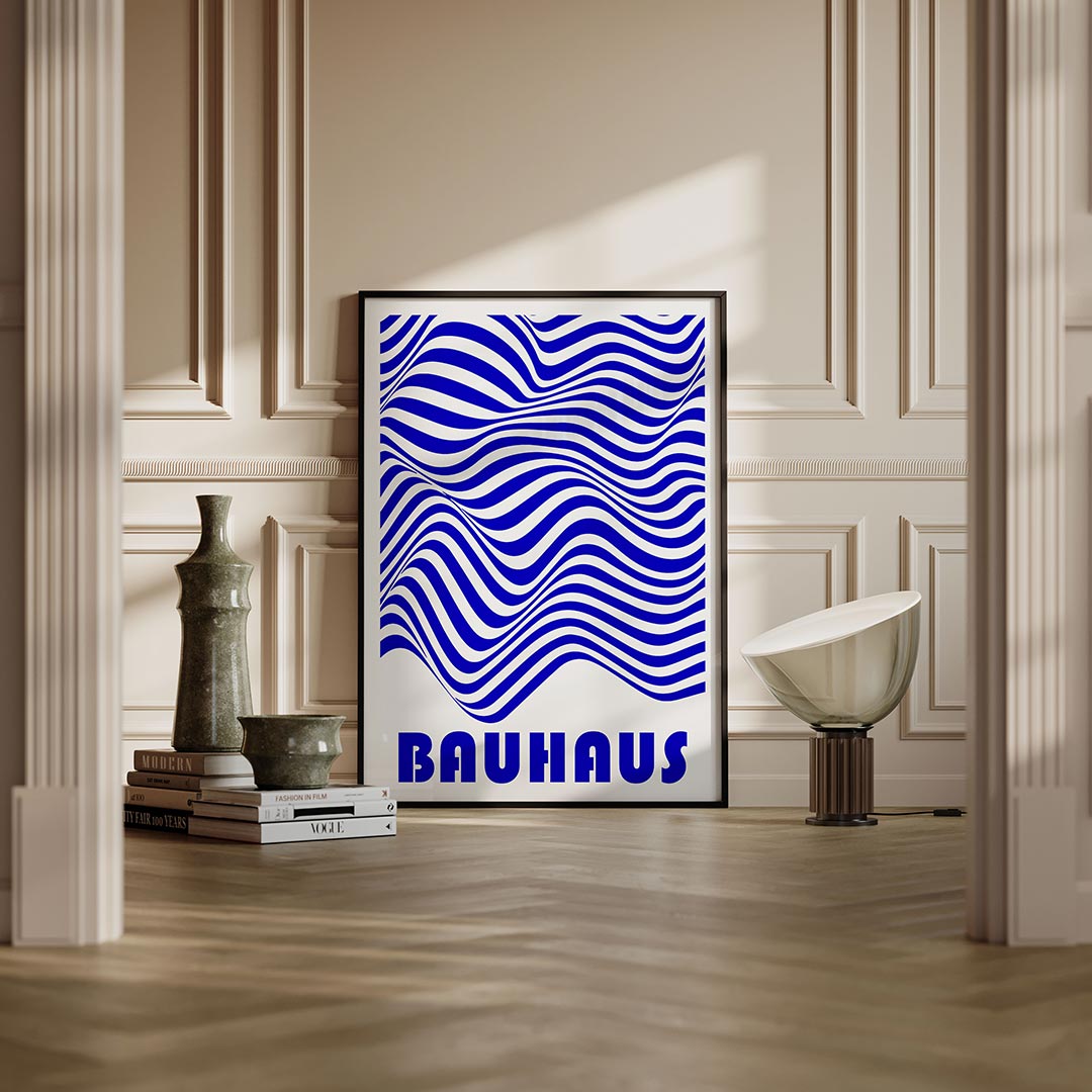 Golvend lijnenspel – moderne Bauhaus wandkunst als poster
