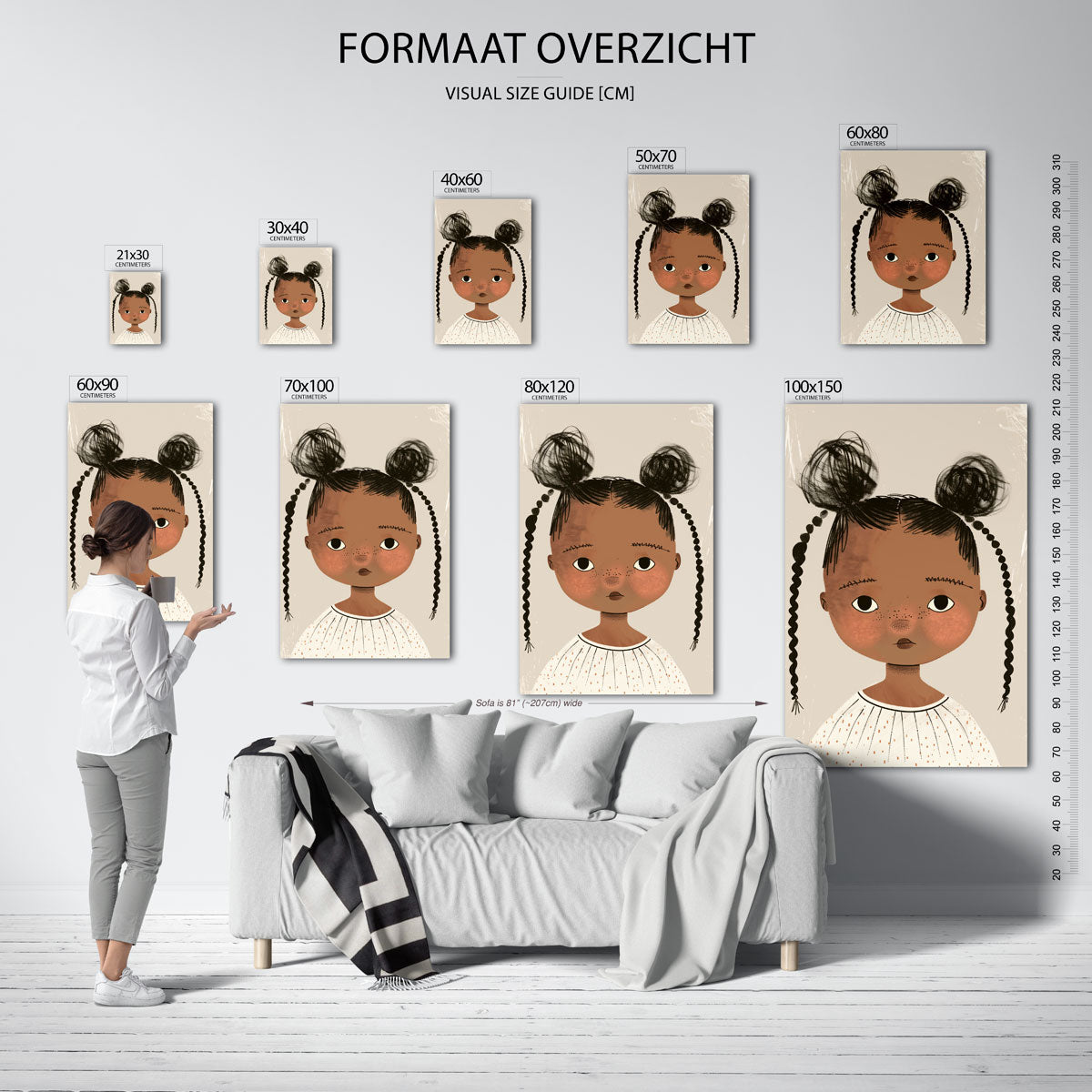 Meisje met vlechten – staande muurposter voor de kinderkamer