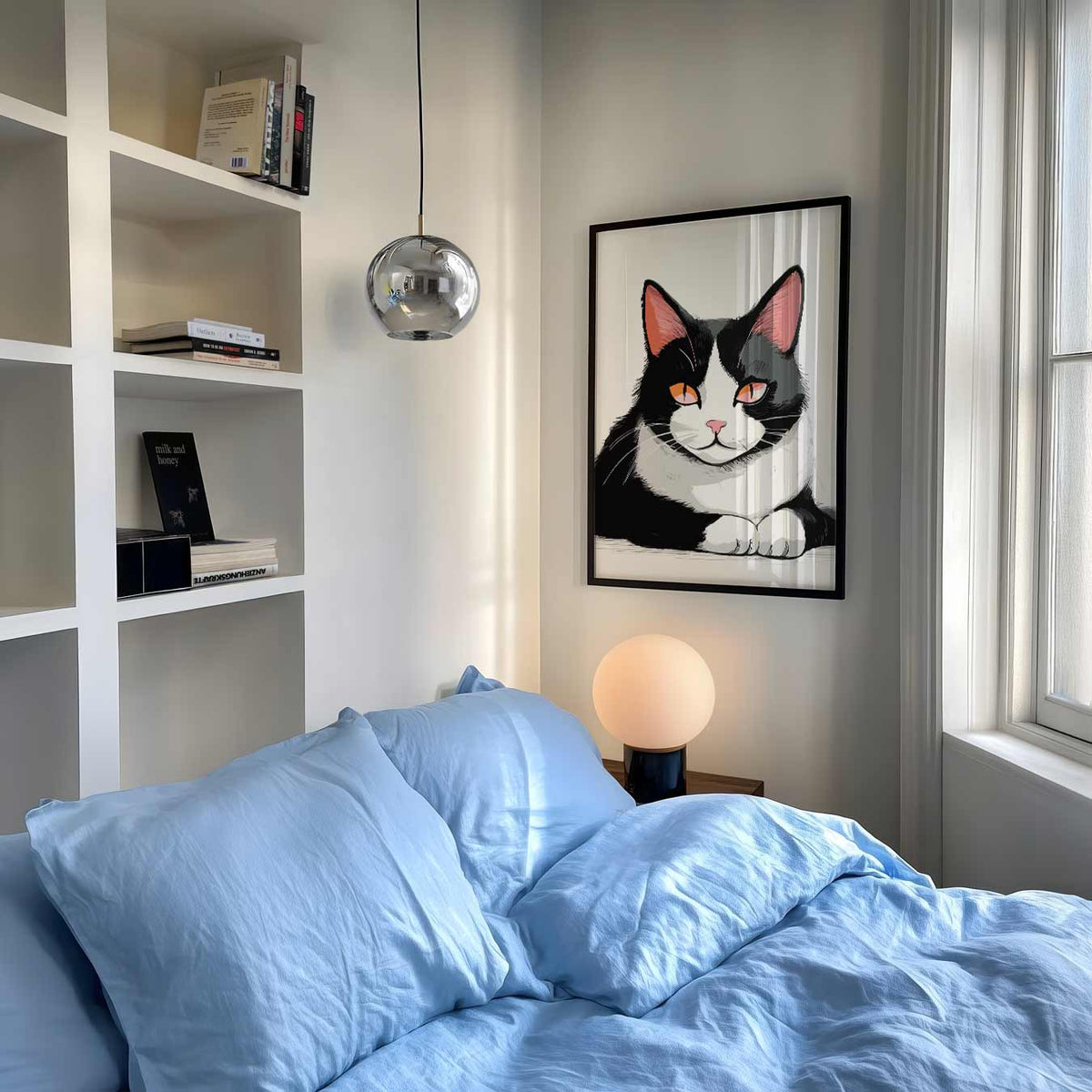 Chique Kattenportret in Zwart & Wit – staande muurposter met dierenthema