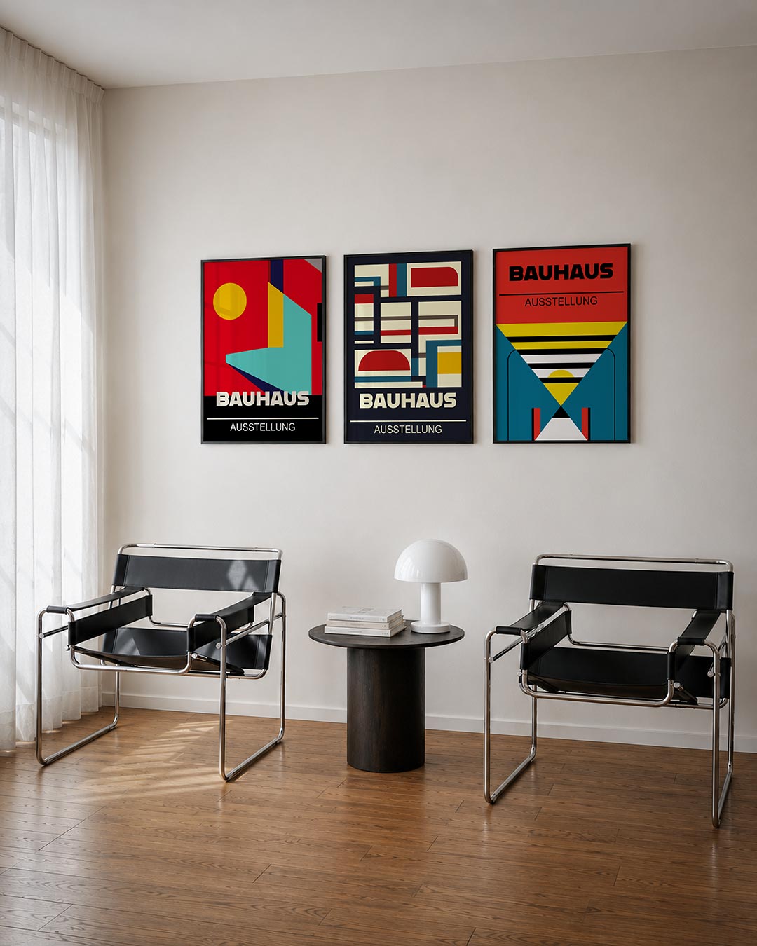 Kleur en vormen driedelige posterset – deze posterset in drie delen toont een levendig spel van primaire kleuren en