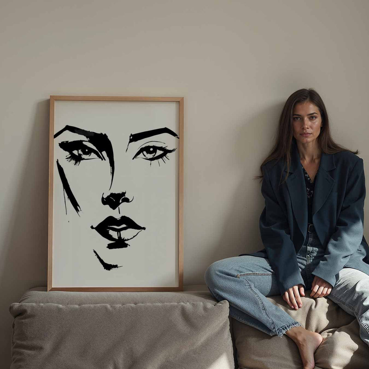 Elegante Vrouwengezicht Illustratie – Streetart wandkunst als portret poster