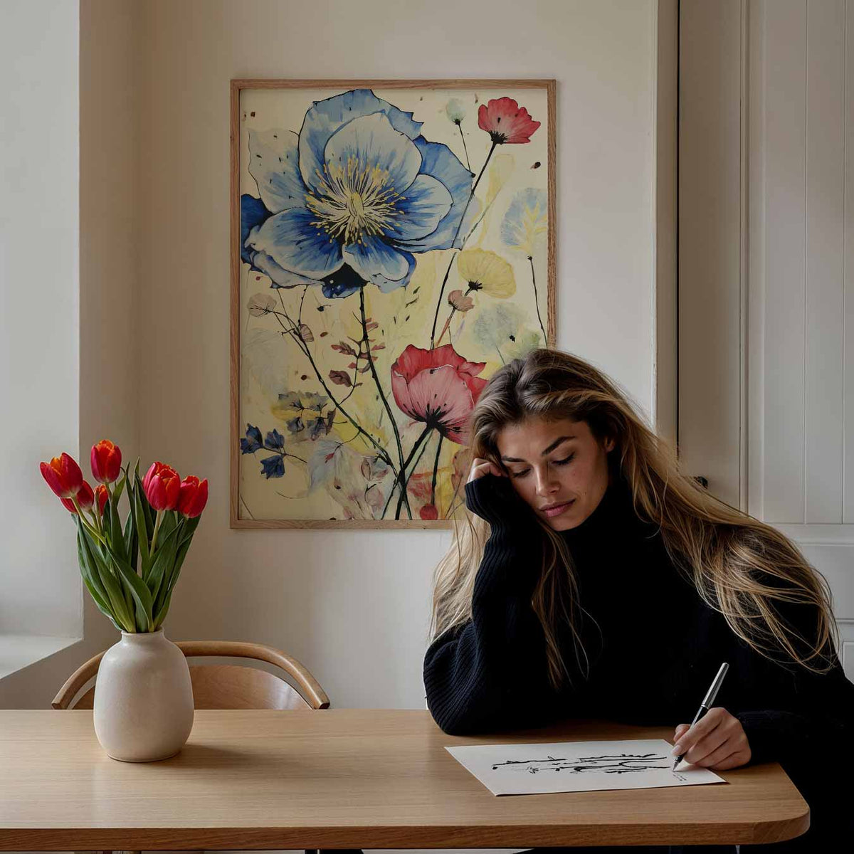 Bloemenpracht in Kleurrijke Harmonie – bloemen poster als moderne staande wanddecoratie