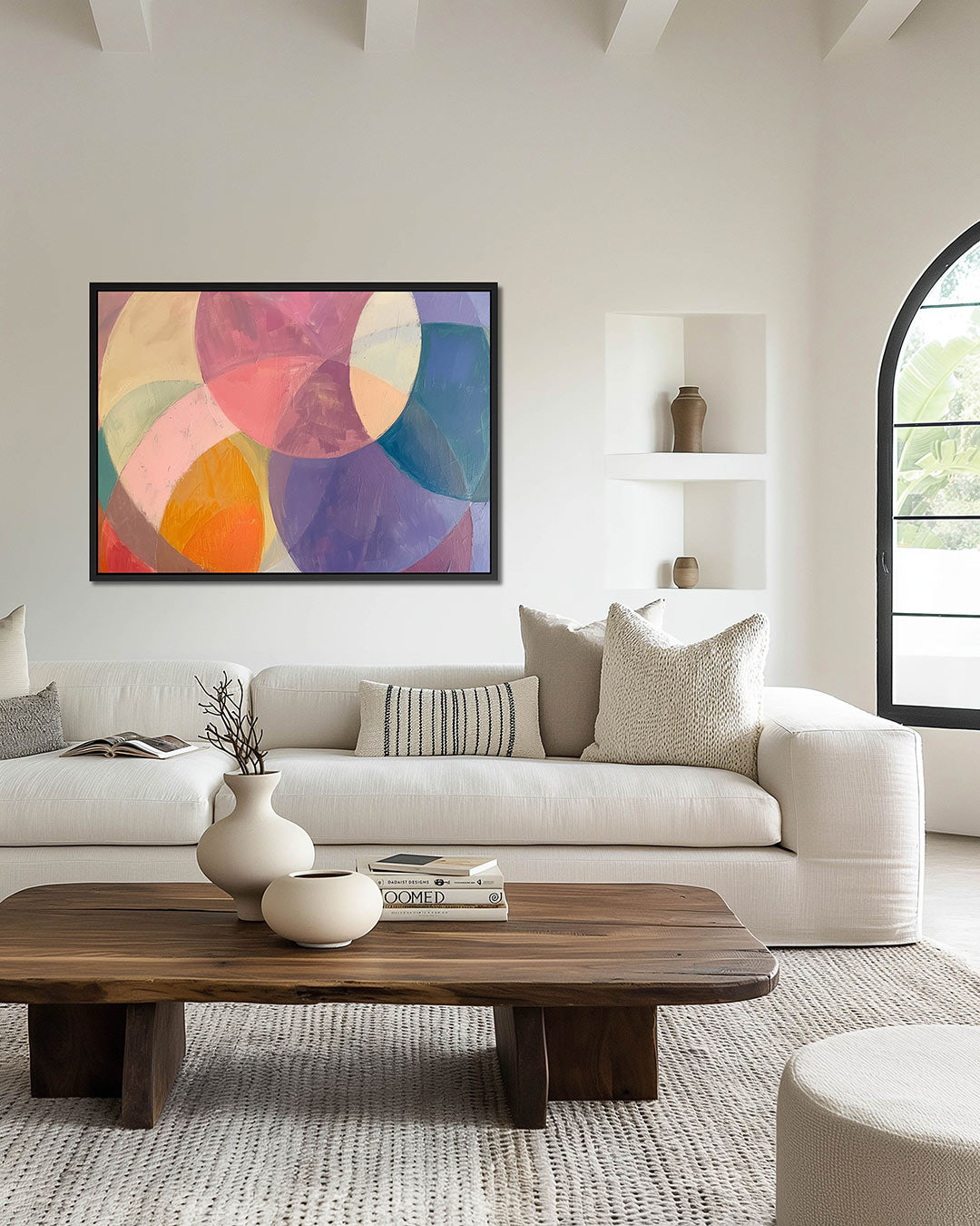 Kleurrijke cirkelvormen – wanddecoratie in interieur