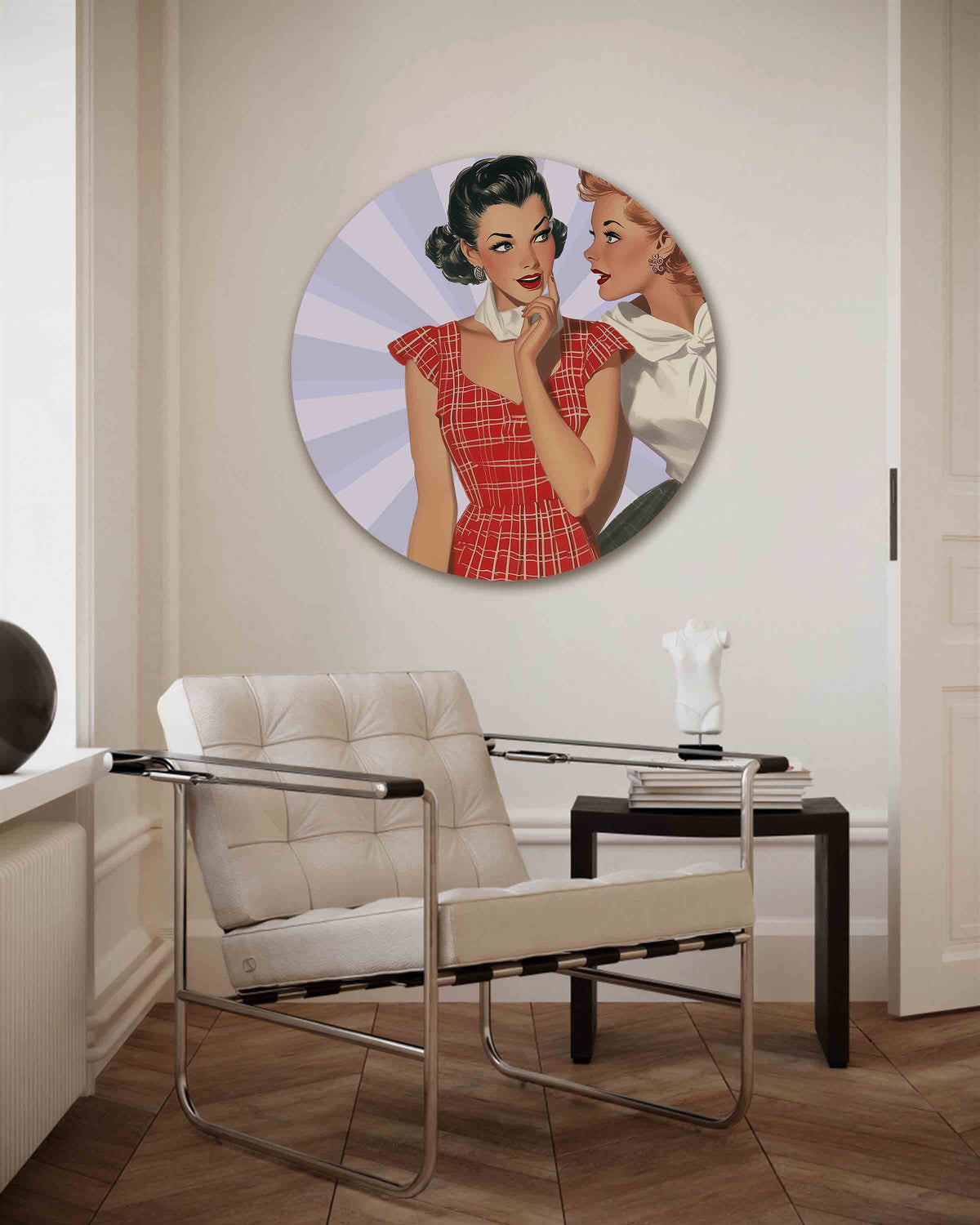 Vrouwen in retro stijl – Pop Art muurcirkel als ronde wanddecoratie