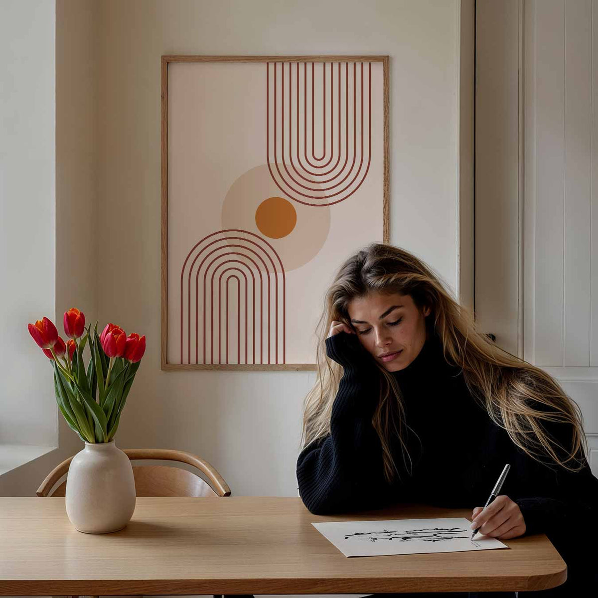 Minimalistische Retro Cirkel – abstracte wandkunst als portret poster