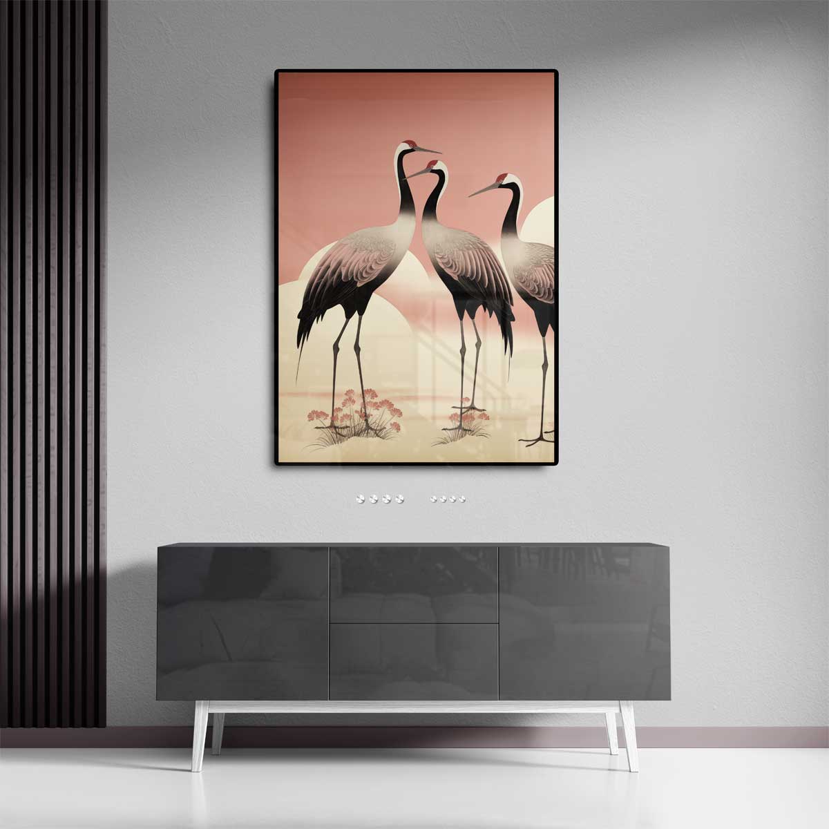 Dans van Kraanvogels – dibond wanddecoratie in staand formaat
