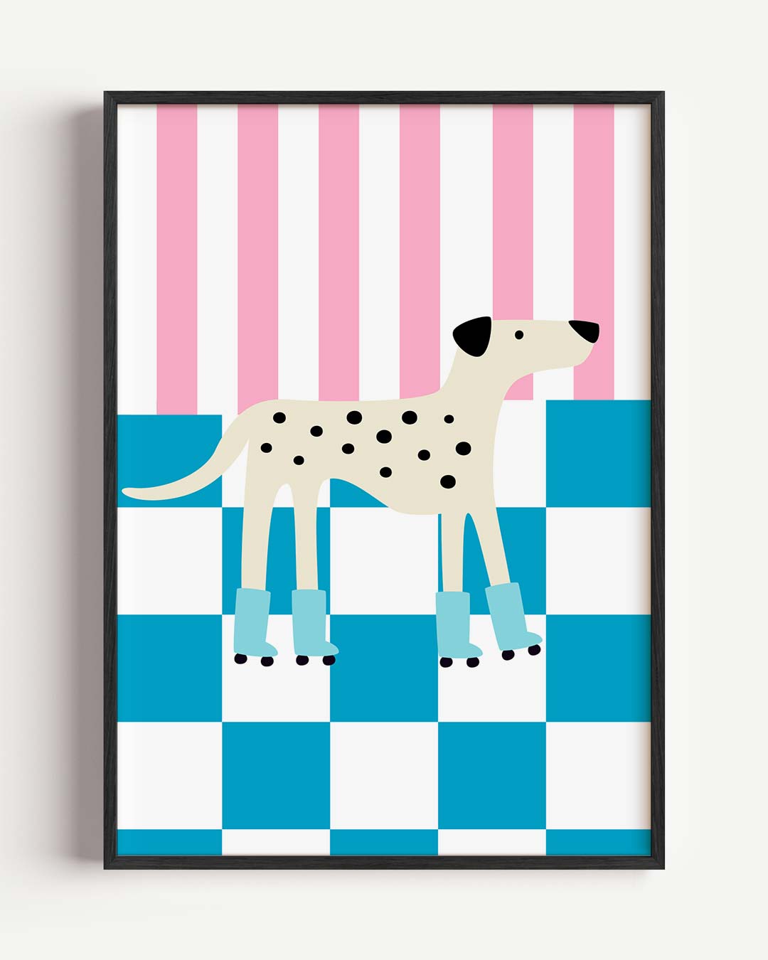 Speelse Hond op Rolschaatsen – kids portret poster als wanddecoratie