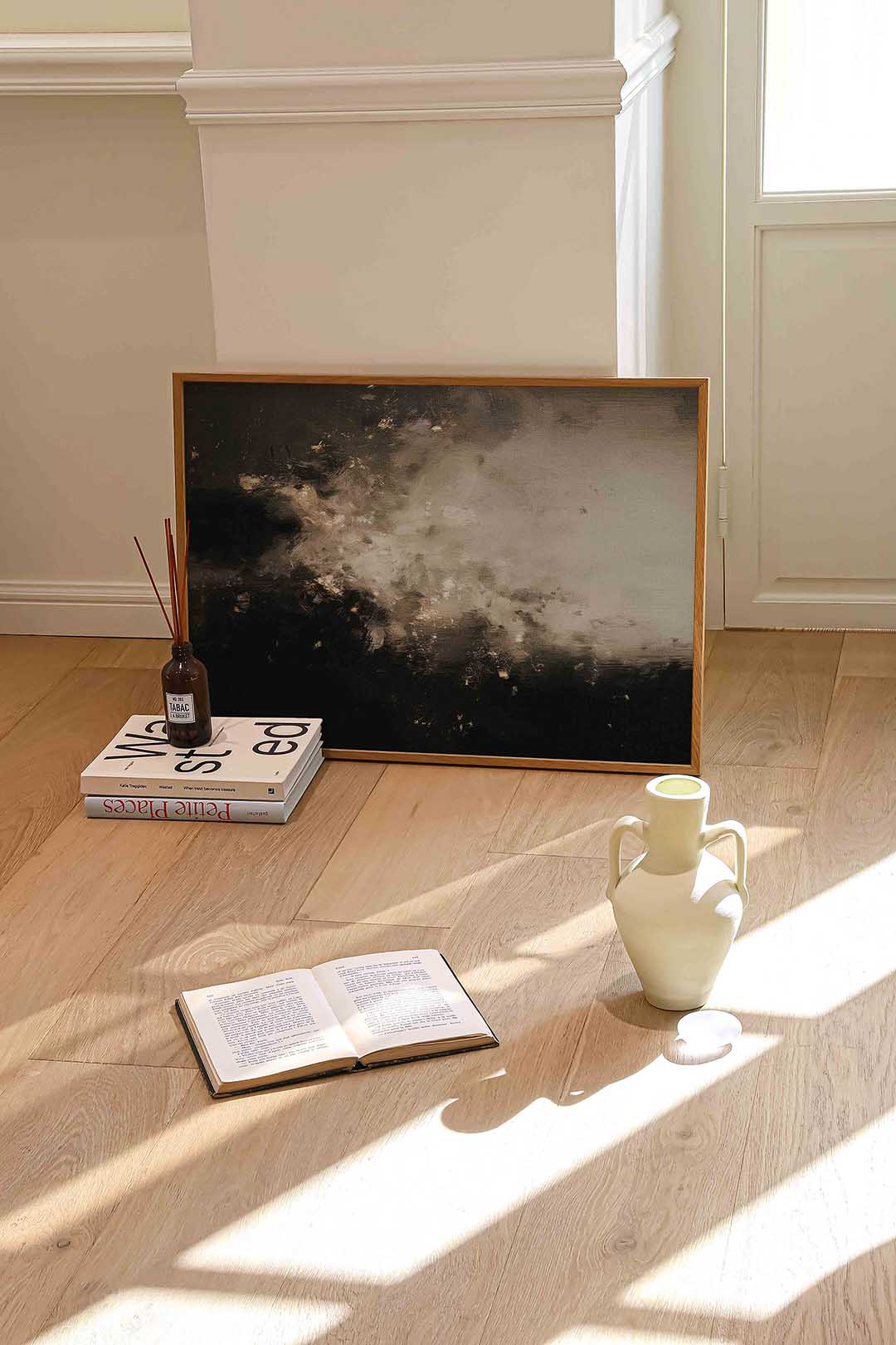 Abstracte zwart wit – liggende abstracte wanddecoratie van WallArtistic