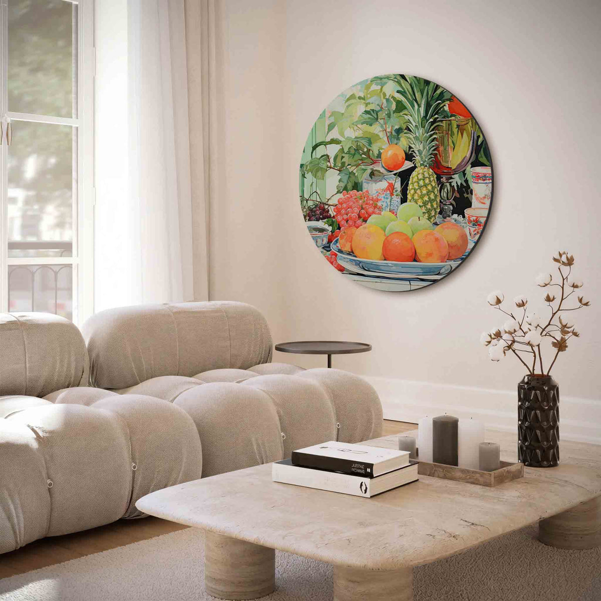 Fruit en planten – muurcirkel met abstracte texturen voor aan de muur