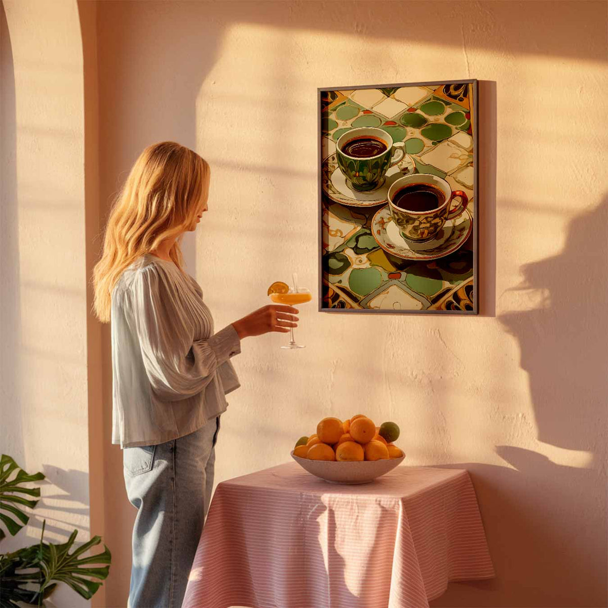 Kleurrijke Koffie Momenten – keuken poster als sfeervolle staande wanddecoratie