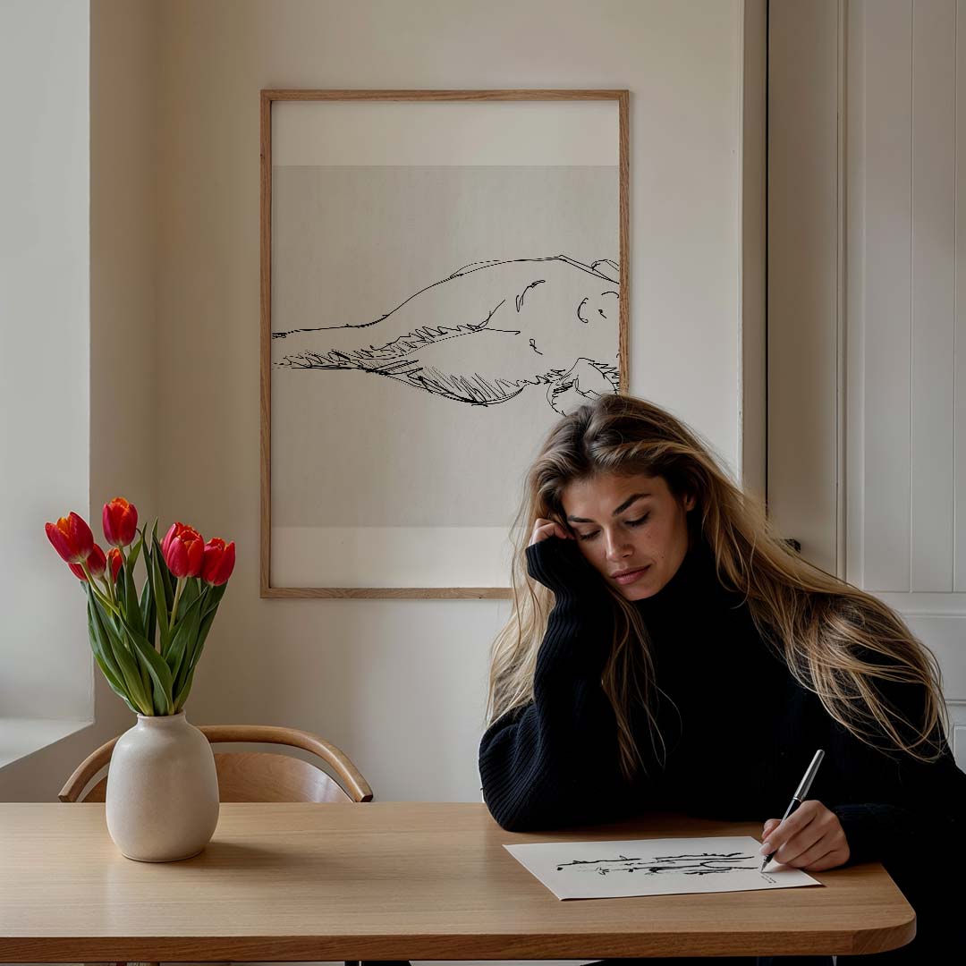 Elegante Lijntekening Vrouw – lijntekening poster in staand formaat