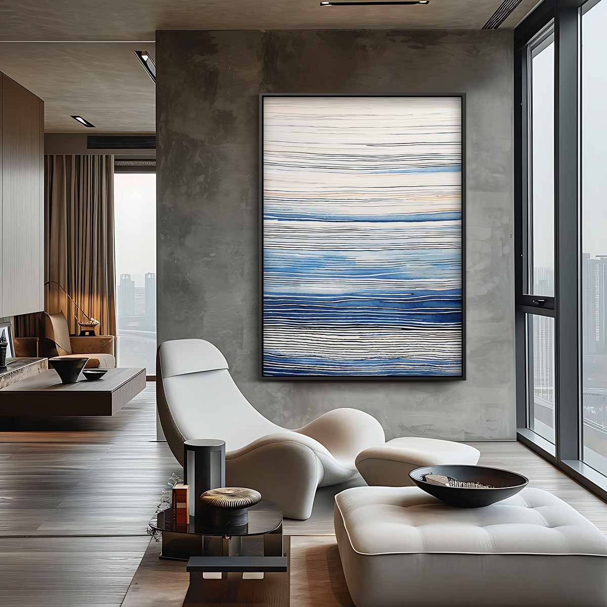 Rustgevende Golfstrepen – canvas wanddecoratie in portret formaat