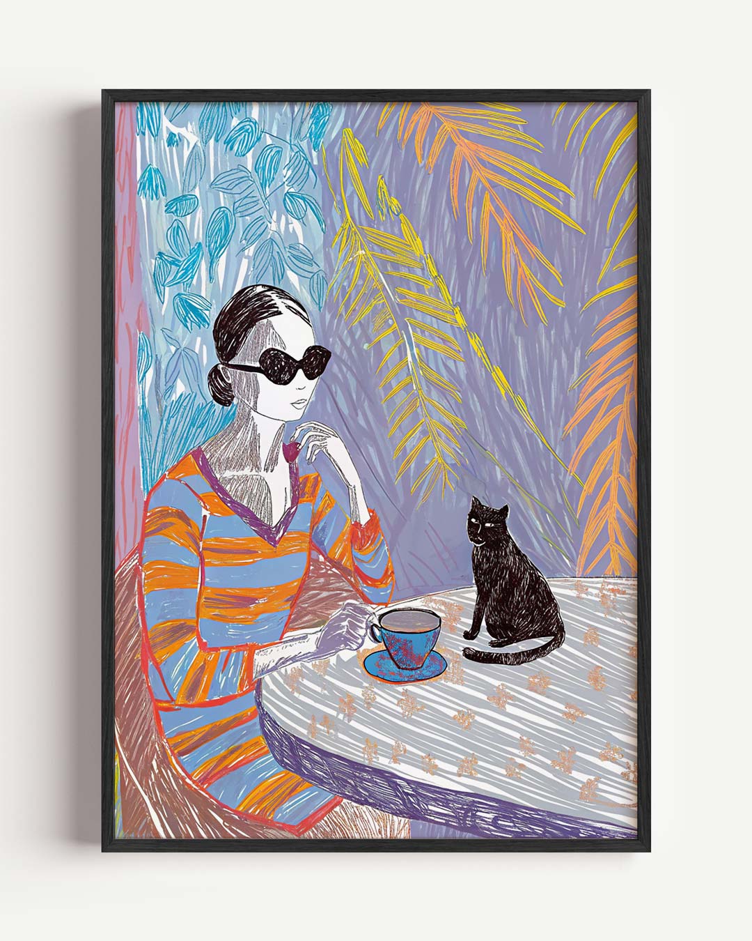 Vrouw met Kat Illustratie – zomer portret poster als wanddecoratie