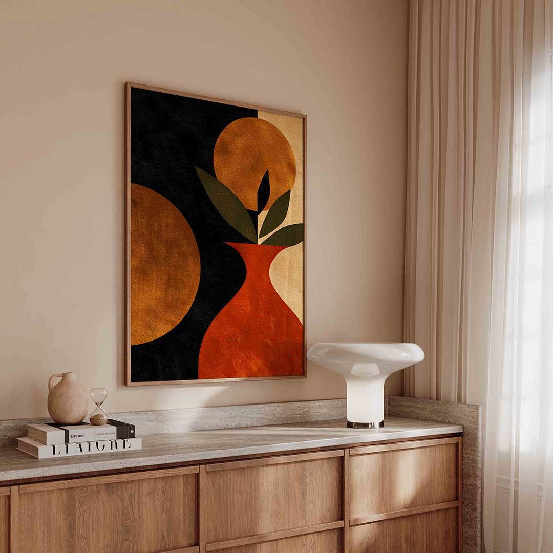 Vaas met bladeren – abstracte poster in staand formaat