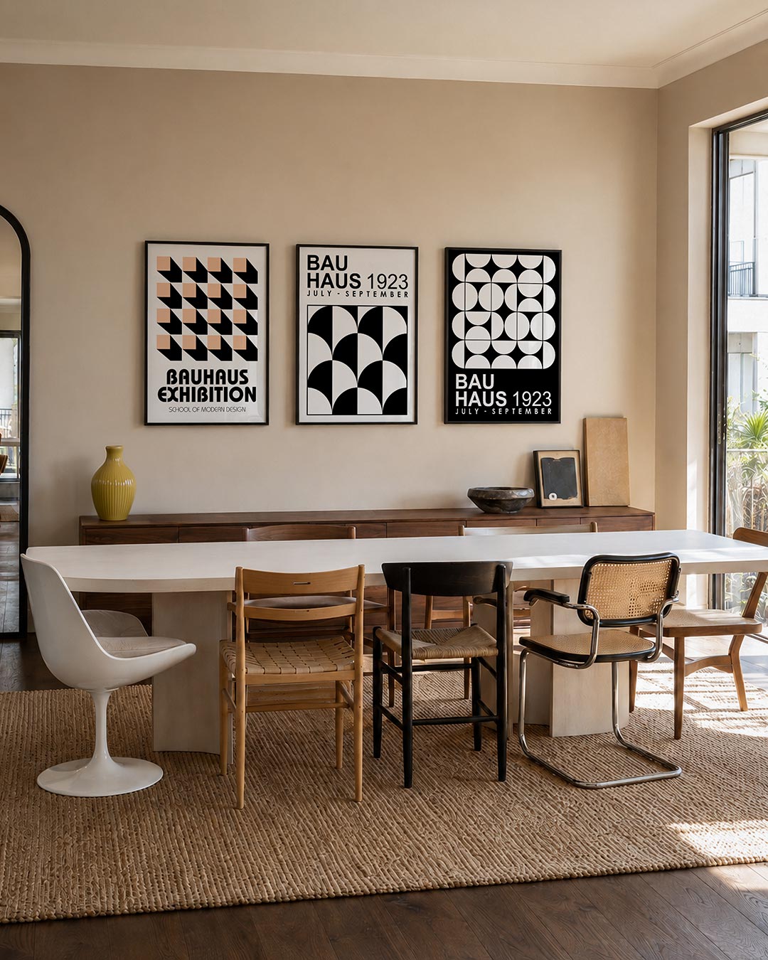Vorm en schaduw posterset – tweede productweergave – deze posterset in drie delen toont een ritmisch patroon van