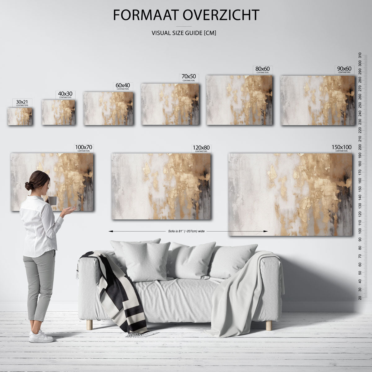 Abstracte beige en grijze – liggende muurposter met kleurrijke abstracte vormen
