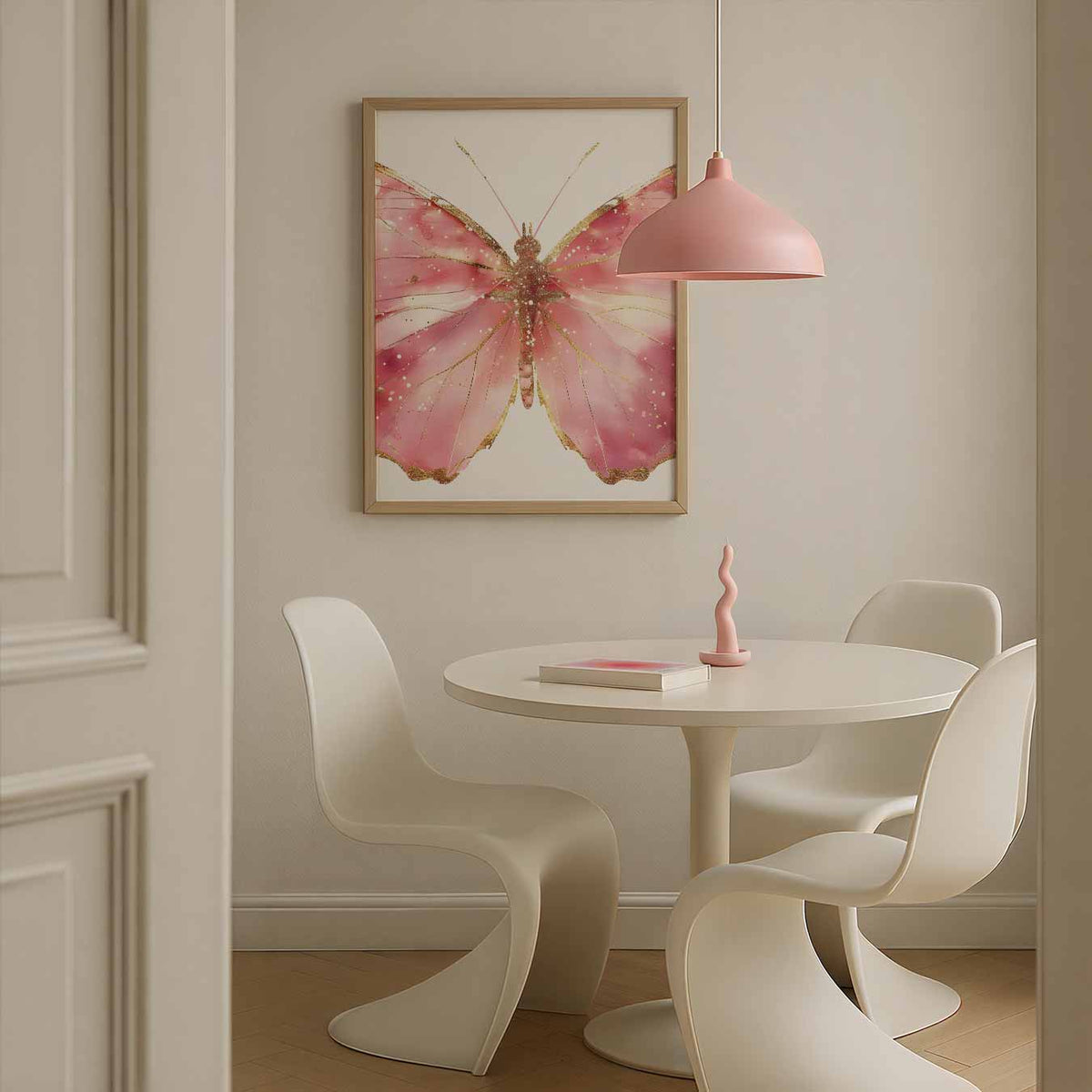 Betoverende Roze Vlinder – Streetart wandkunst als portret poster