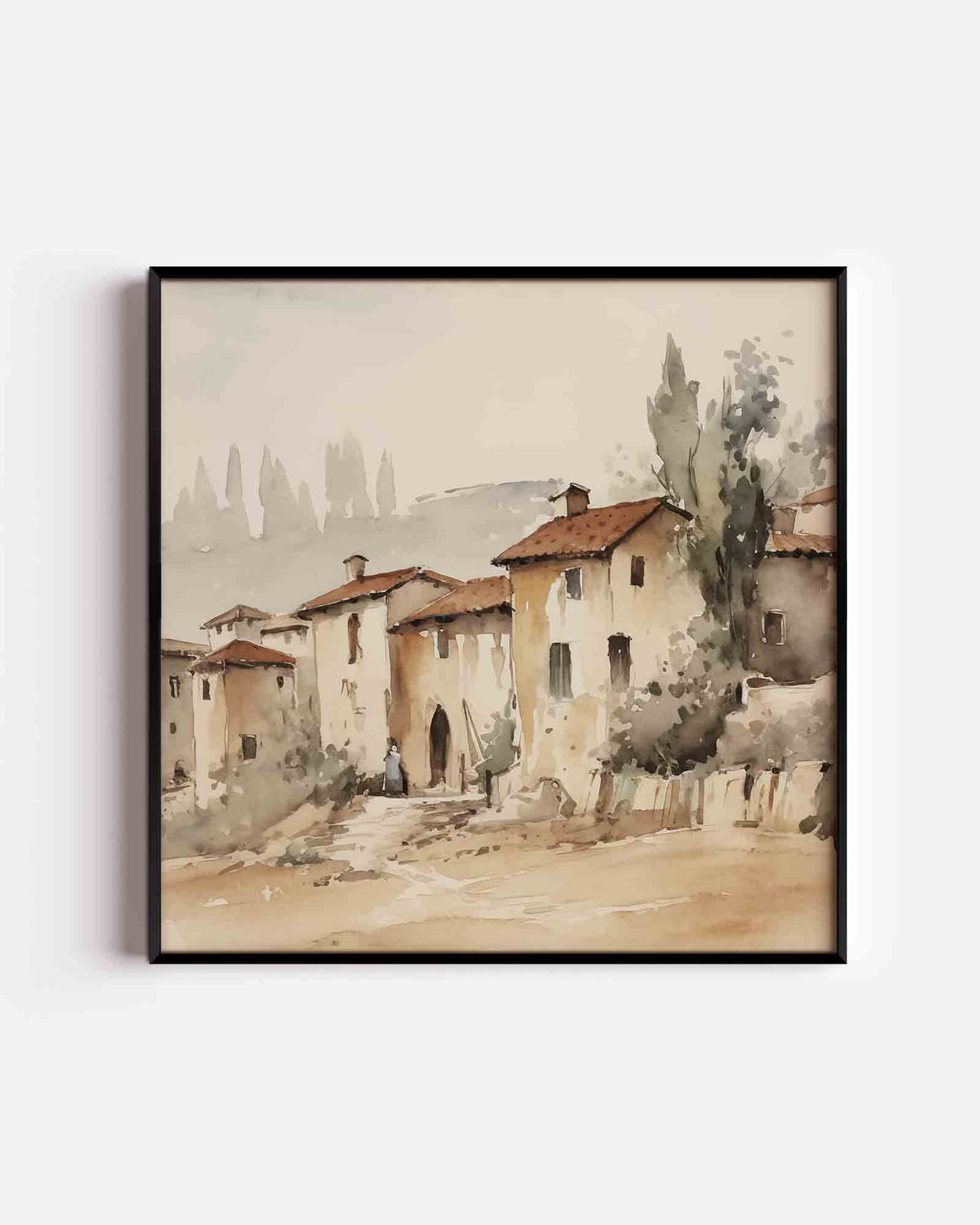 Landschap met huizen – vintage vierkante poster als wanddecoratie