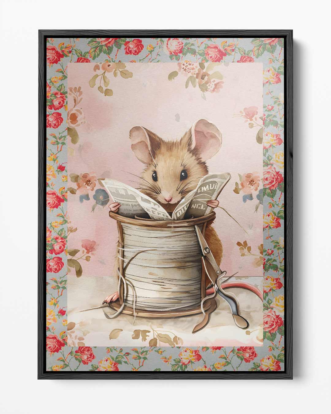 Schattig Muizenavontuur op Bloemenachtergrond – portret kunstwerk als wanddecoratie