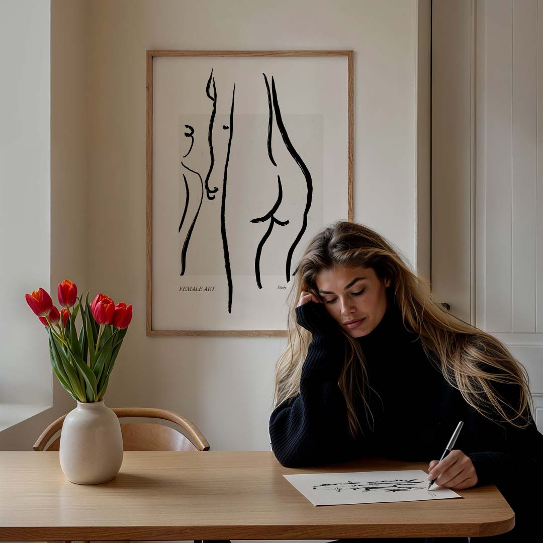 Elegante Lijnkunst Vrouwenlichamen – lijntekening poster in staand formaat