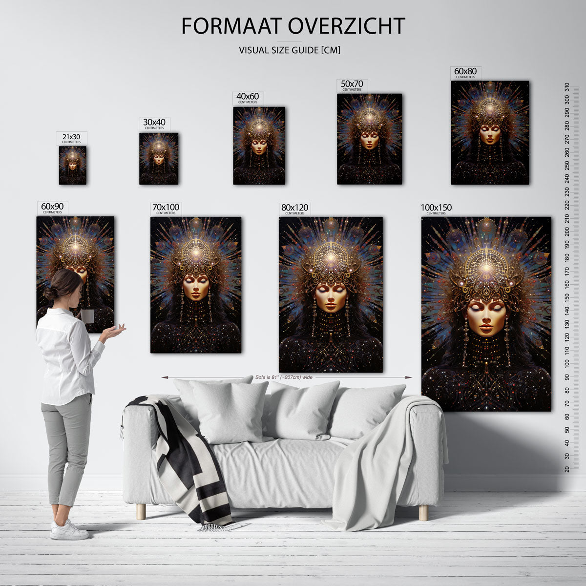 Vrouw met sierlijke kroon – staande muurposter met surrealistische uitstraling