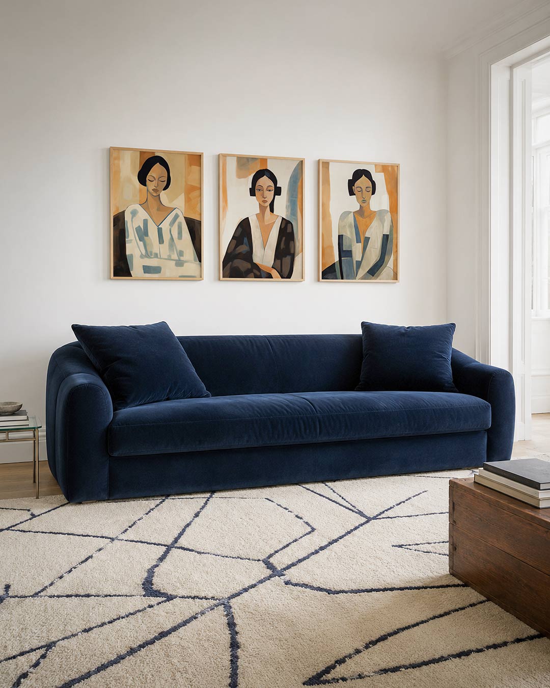 Vorm en kleur posterset – tweede productweergave – een serene figuur met gesloten ogen, omgeven door zachte, warme