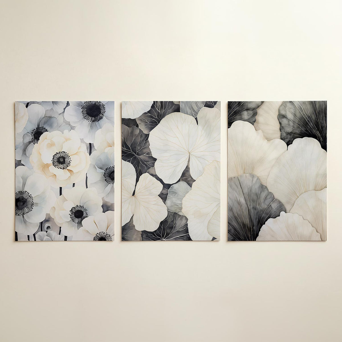 Bloemrijke harmonie driedelige posterset in tweede interieur