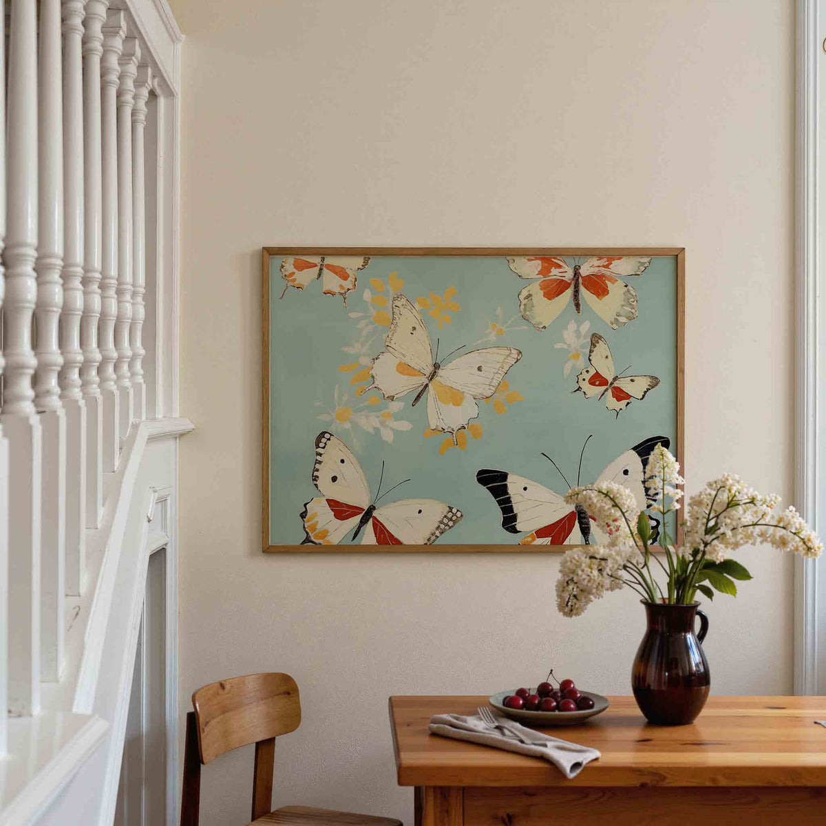 Vlinders op blauwe achtergrond – dieren poster in liggend formaat
