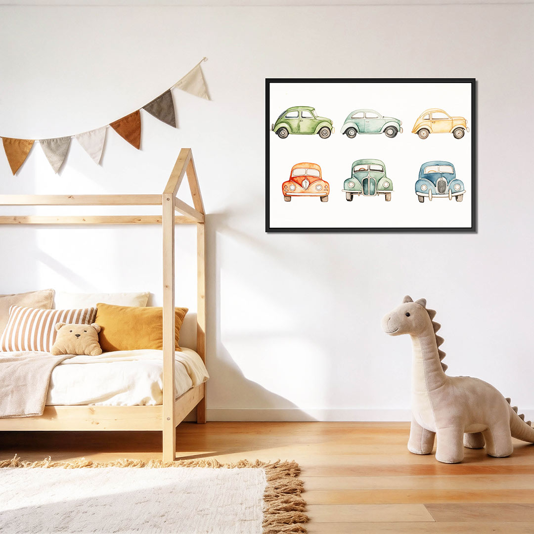 Kleurrijke auto illustraties – Speelse – op canvas, dibond of plexiglas