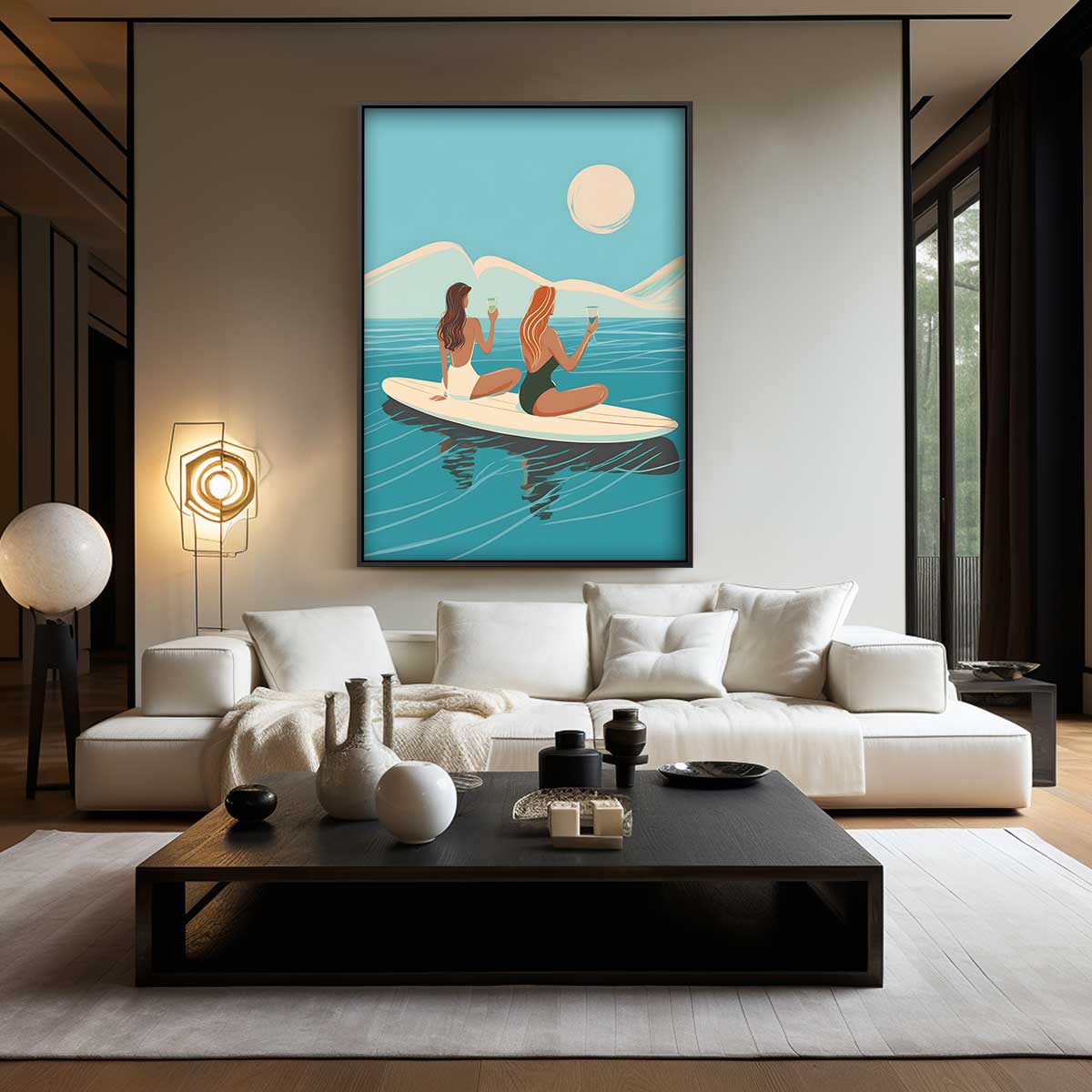 Zonsondergang op het Water – kunstwerk met zwarte baklijst