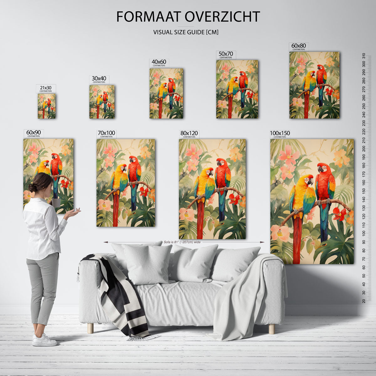 Papegaaien en bloemen – staande muurposter met jungle thema