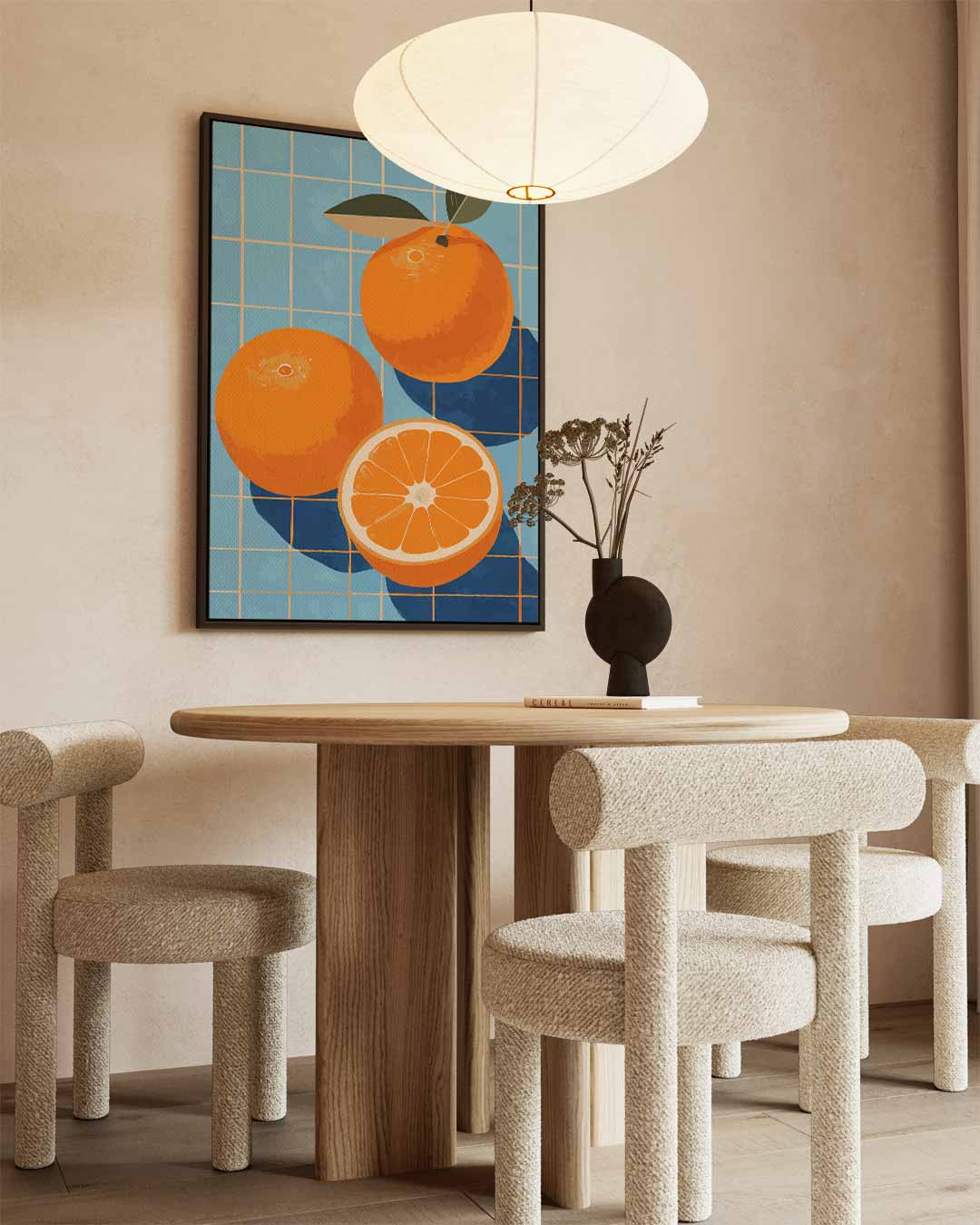 Zomerfrisse Sinaasappels op Tegels – canvas wanddecoratie in portret formaat