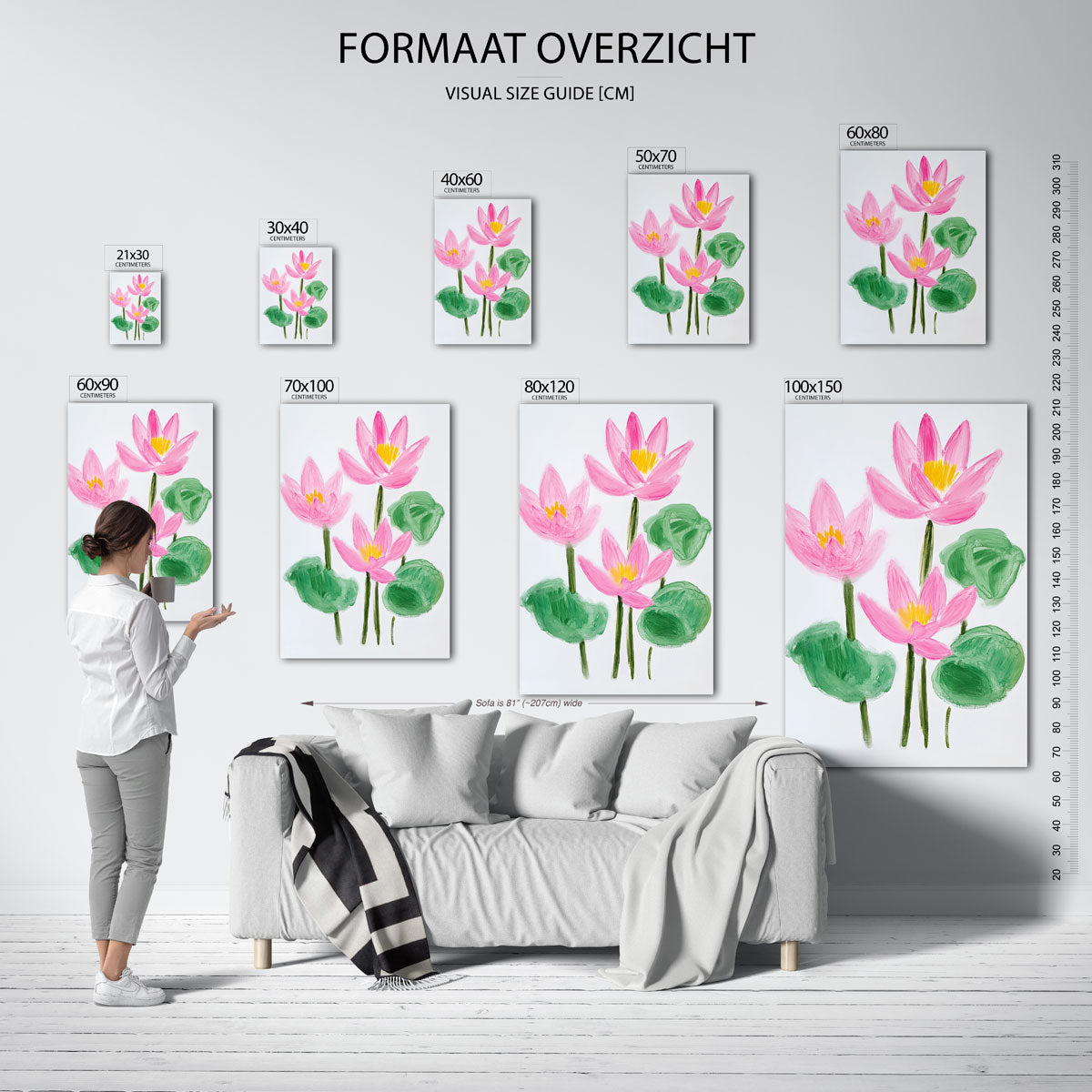 Roze bloemen en groene bladeren – staande muurposter met bloemen
