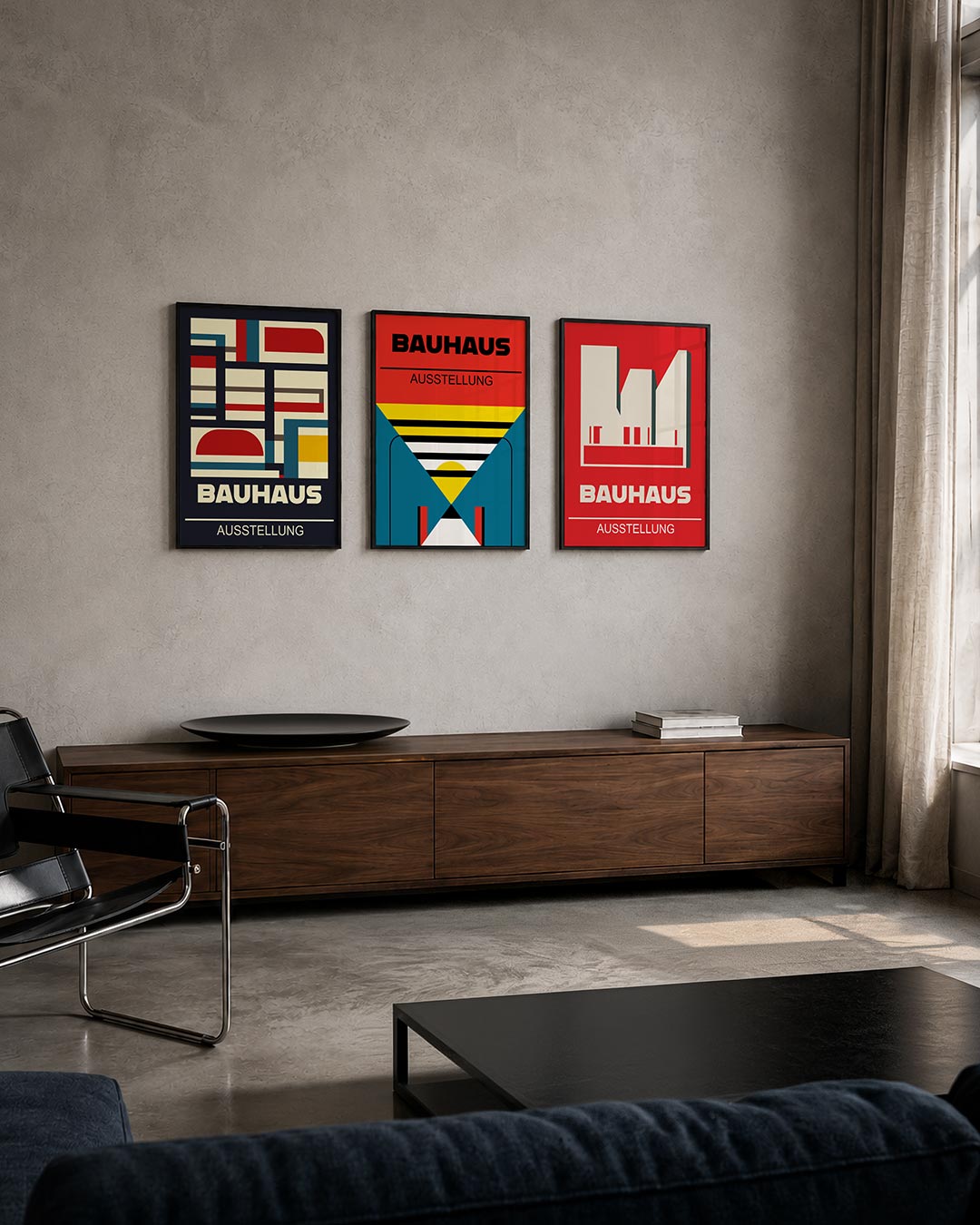 Kleurvlakken en lijnen posterset – tweede productweergave – deze posterset in drie delen toont een dynamisch lijnenspel met