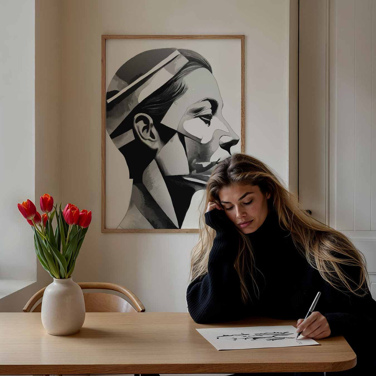 Abstracte Vrouwelijke Portretposter – zomer poster als frisse staande wanddecoratie