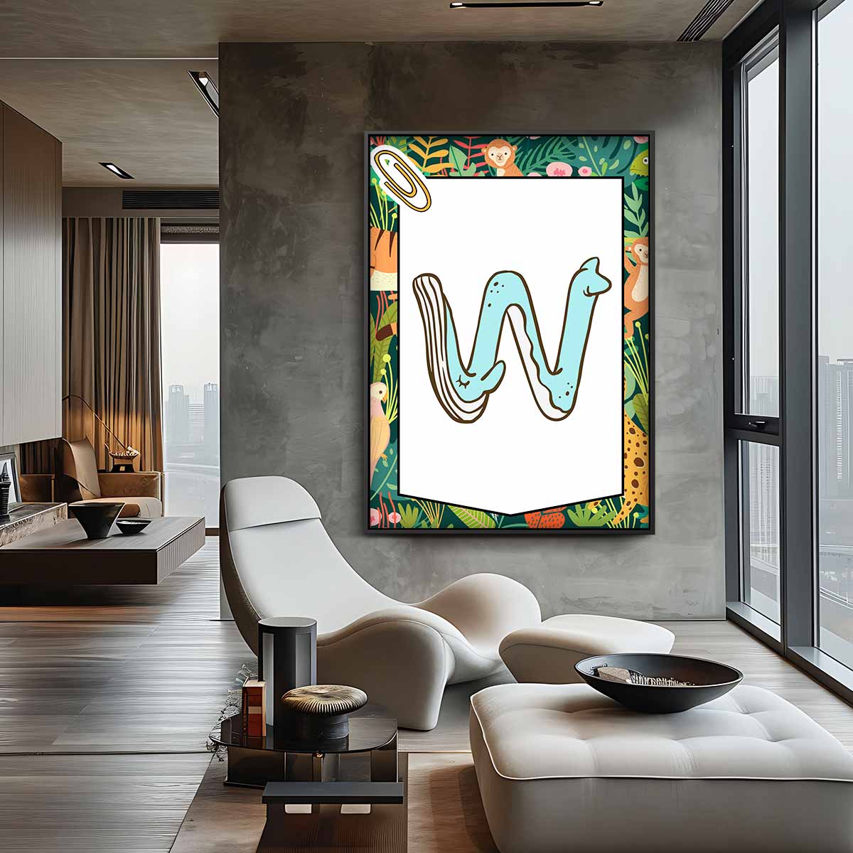 Jungle Alfabet W – canvas wanddecoratie in portret formaat