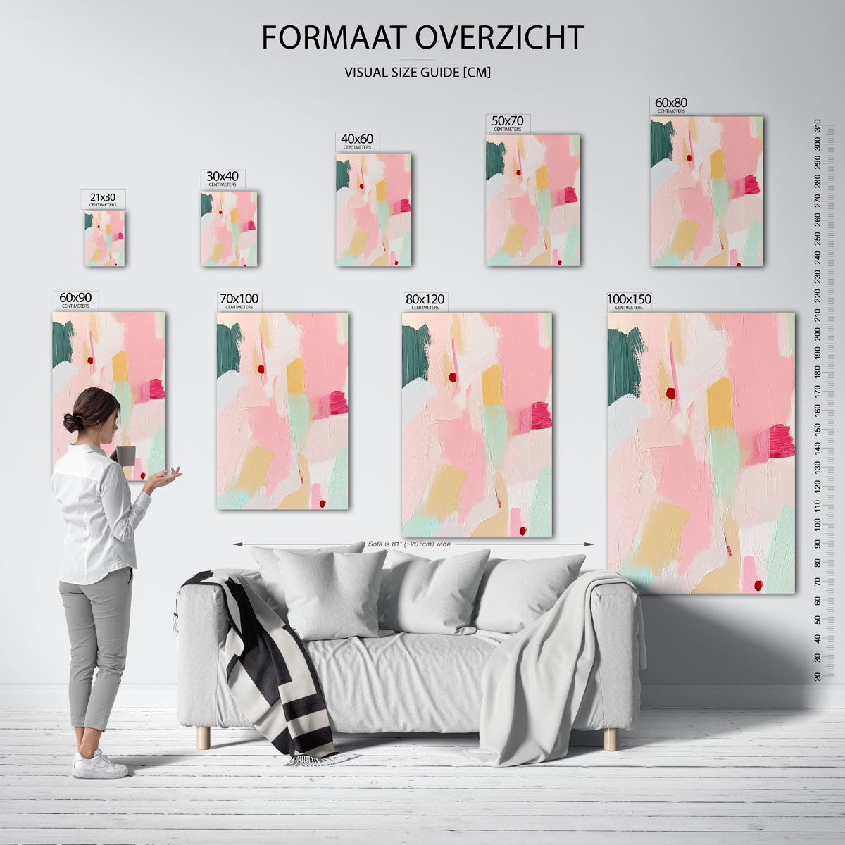 Abstracte pastelkleuren – staande muurposter met sfeervolle illustratie