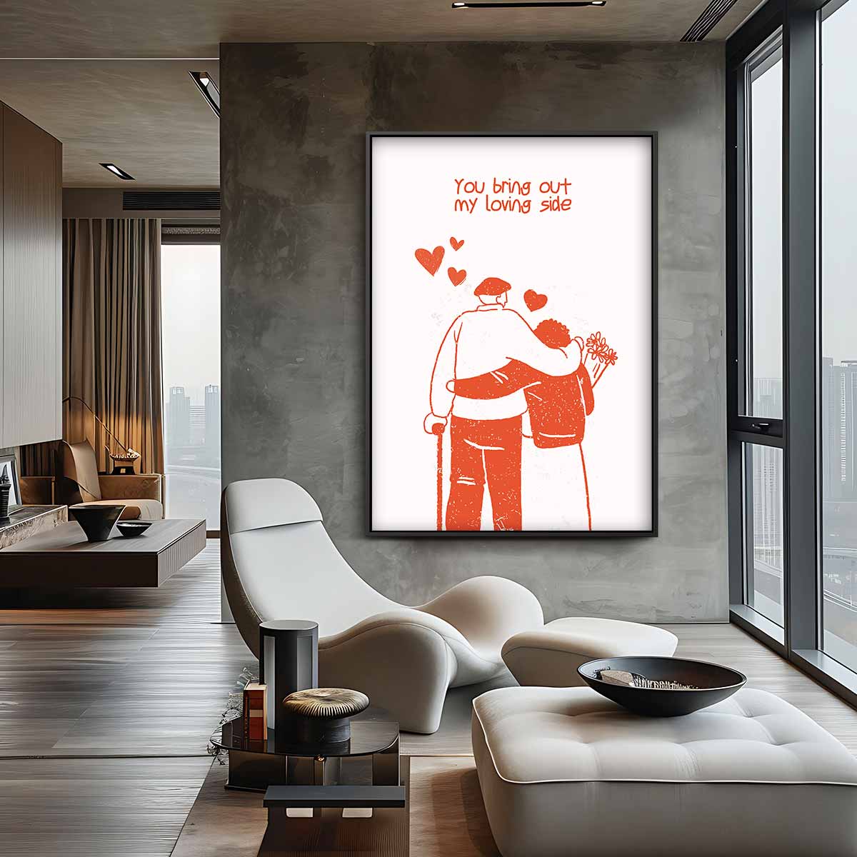 Liefdevolle Omarming Illustratie – staande wandkunst voor woonkamer of interieur