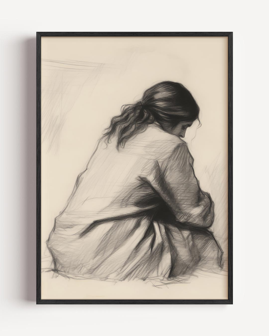 Elegante Zwart-wit Schets van Vrouw – vintage portret poster als wanddecoratie