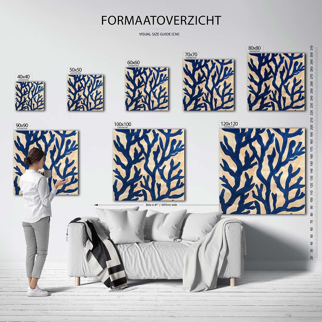 Organische blauwe vormen kunstwerk – materiaalweergave – dit werk toont een patroon van blauwe, organische vormen tegen een