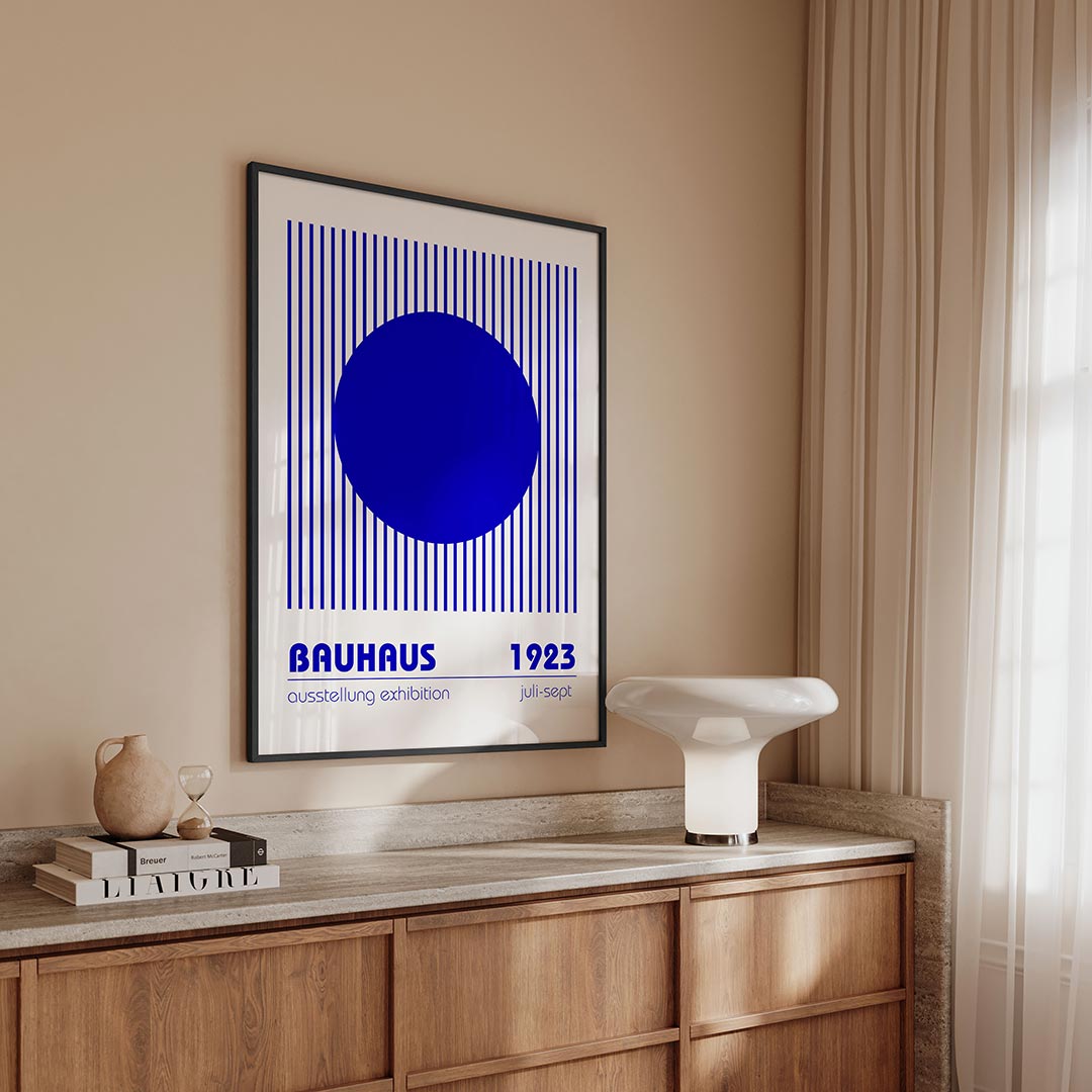 Lijnen en cirkel – geometrische Bauhaus poster in staand formaat