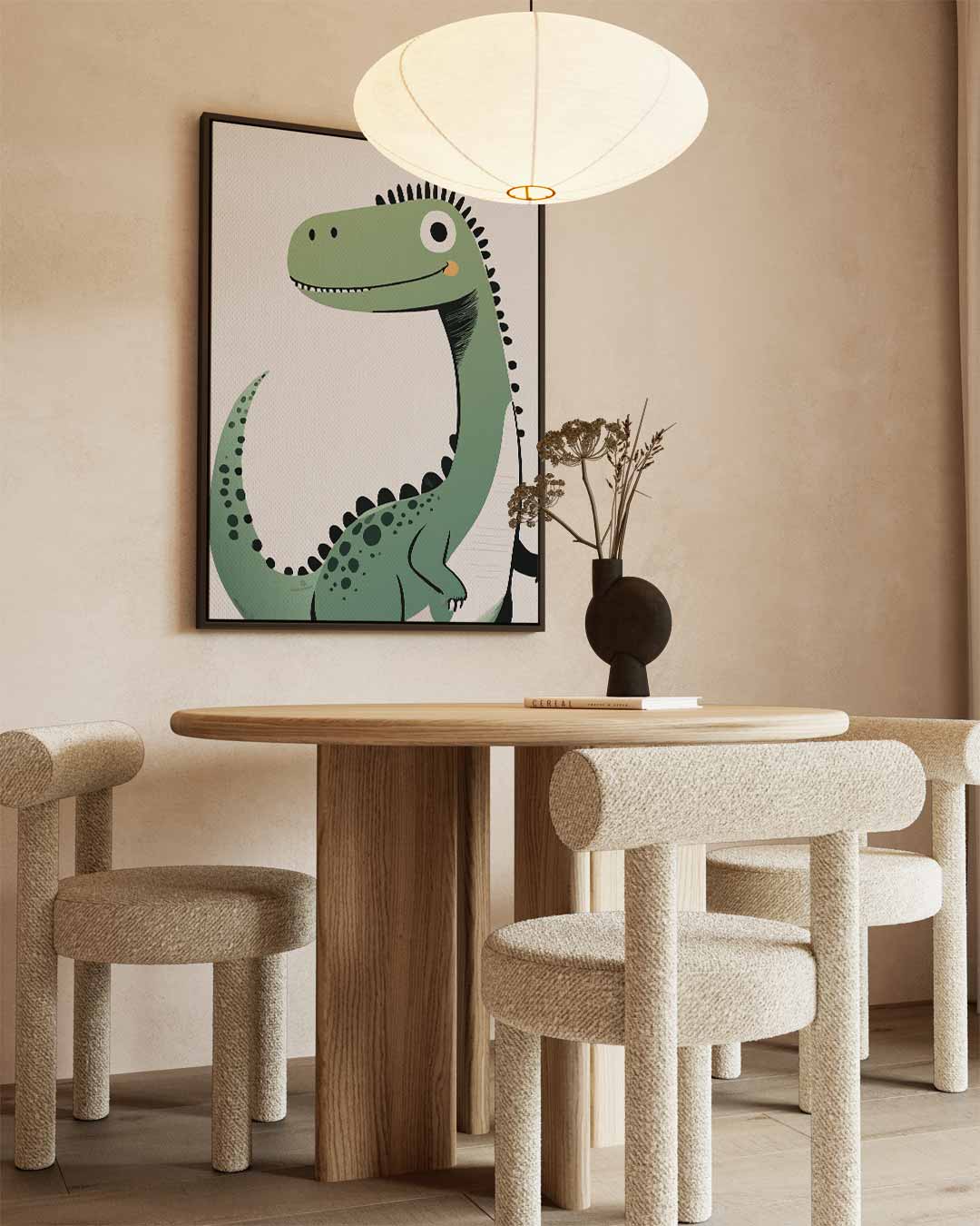 Vrolijke Dino Illustratie – staand kunstwerk voor modern interieur