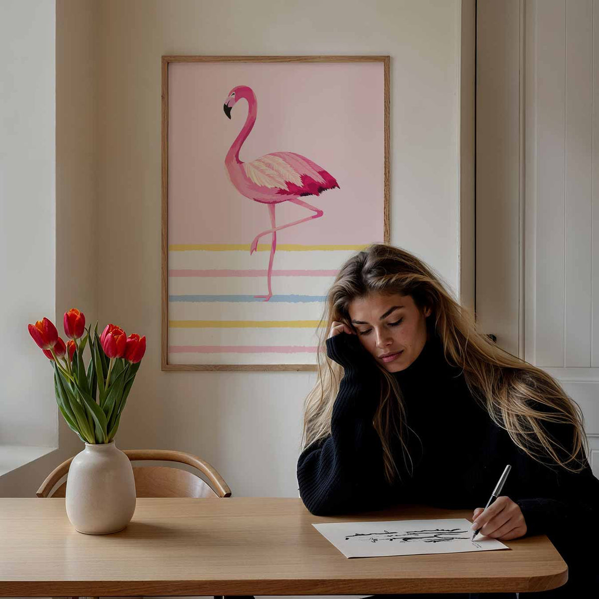 Flamingo Elegantie – staande muurposter voor de kinderkamer