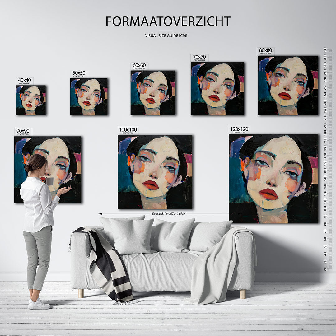 Abstracte kunstwerk – materiaalweergave – dit kunstwerk toont een portret met levendige kleuren en dynamische penseelstreken