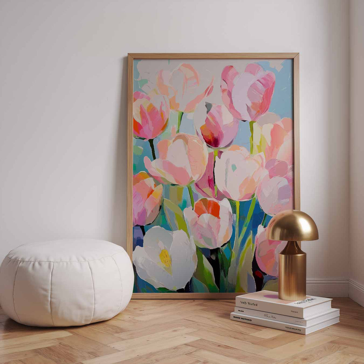 Kleurrijke Tulpenpracht – staande zomer wanddecoratie van WallArtistic