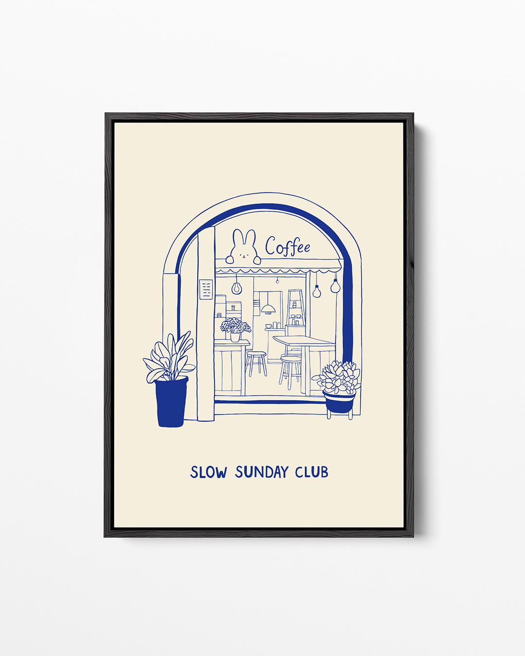 Koffiehuis illustratie – staand wanddecoratie kunstwerk