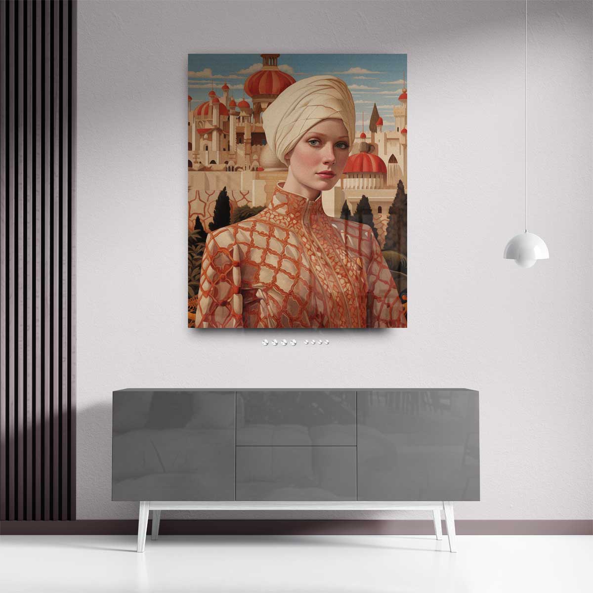 Oosters Elegantie Portret – plexiglas kunstwerk als wanddecoratie