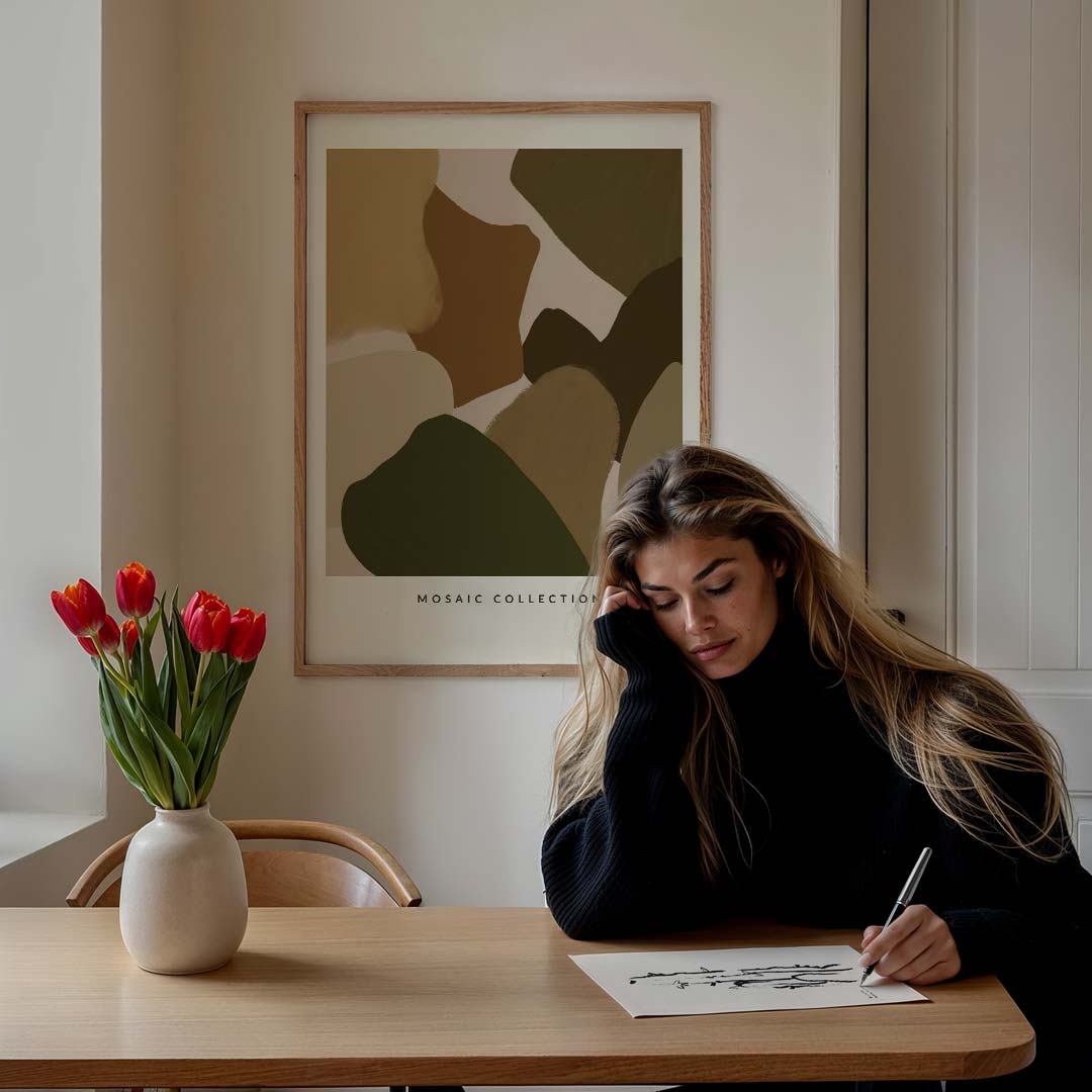 Abstracte Aardetinten Mozaïek – staande keuken wanddecoratie van WallArtistic