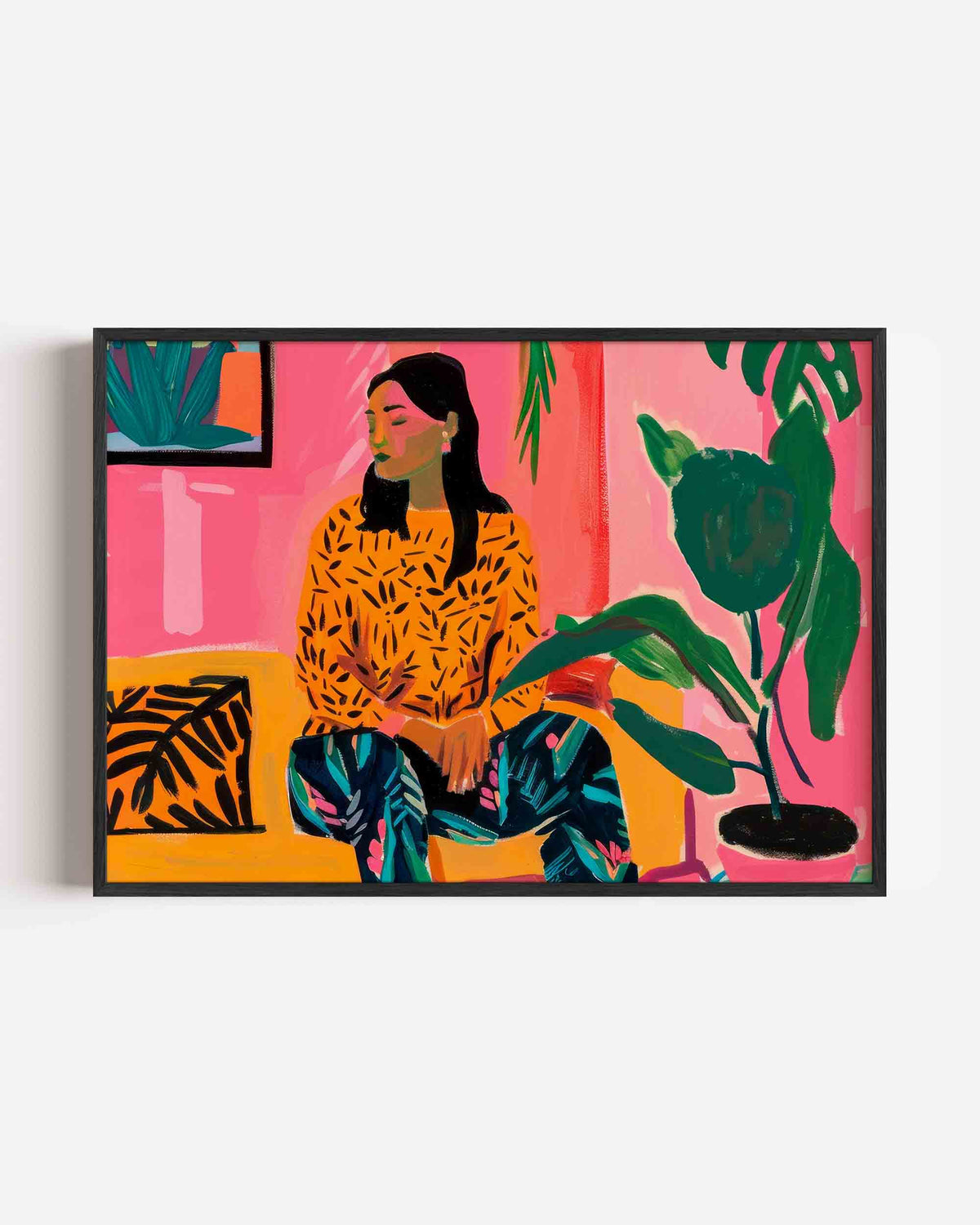 Vrouw met planten – moderne landscape poster als wanddecoratie